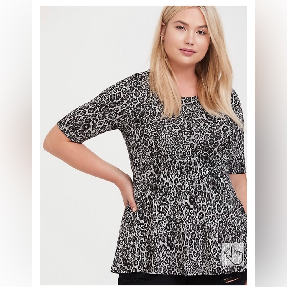 TORRID Grey Leopard Print Studio Knit Top
